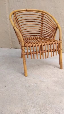 Fauteuil d'enfant siège chaise vintage en osier / rotin - Photo 1/4