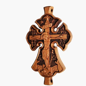 Handmade Orthodox Carved Wooden Cross Crucifix Christianity Jesus Christ & Rops - Picture 1 of 12