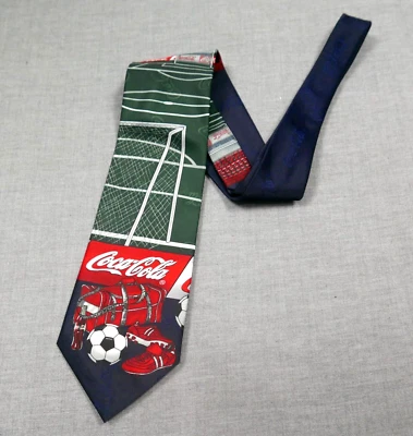 Coca Cola Coke Tie Mens 57x4 Multicolor Necktie Soccer Football World Cup - Image 1 of 4