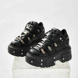 Scarpe uomo moda nere tacco rock altezza plateau sneaker stile punk stivaletti - Foto 1 di 16