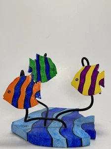Note Or Picture Clip Wooden Fish On Wooden Base Beach House Lake House Nautical - Picture 1 of 11