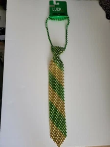 LUCK TO YOU GREEN YELLOW DBEADED TIE NECKLACE PROM MARDI GRAS ST PATRICKS DAY - Picture 1 of 12