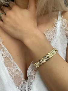 Luxury Wedding bracelet gift for bride Bridal shower Swarovski Diamond 24k GOLD - Picture 1 of 12