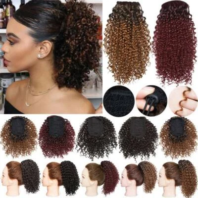Pony Tail Afro Kinky Wave Curly Ponytail Puff Drawstring Clip in Hair Extensions - Image 1 of 4