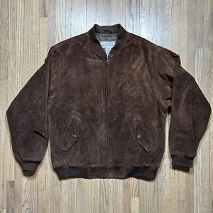 Vintage AKA Eddie Bauer Brown Suede Leather Jacket Men’s Full Zip SZ Medium - Picture 1 of 14