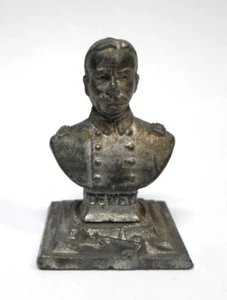 Antique ADMIRAL DEWEY MINIATURE BUST Silver Metal Dowst Mfg Co Chicago 1.25" T - Picture 1 of 10