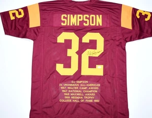 O.J. Simpson Autographed Maroon College STAT Style Jersey - JSA W *Black - Picture 1 of 10