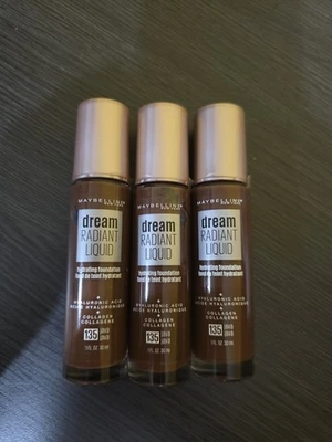 New 3pk Maybelline Dream Radiant Liquid Hydrating Foundation #135 Java Free Ship - Image 1 of 4