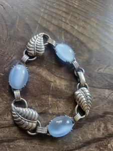 DANECRAFT Sterling Silver Oval Moon Stone Bracelet Vintage 20 grams Size 7.5" - Picture 1 of 9