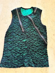 Vintage KILLER Tanktop mit Spitzen-Overlay grün mit Reißverschlüssen Gr. XL Rockstar - Bild 1 von 5