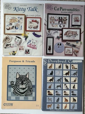 Vintage 80’s & 90’s Cat Themed Cross Stitch Pattern books- set of 4 books - Image 1 of 4