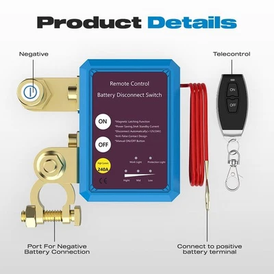 12V 240A Car Battery Disconnect Switch Automatic Cut Off Wireless Remote Control - Image 1 of 4