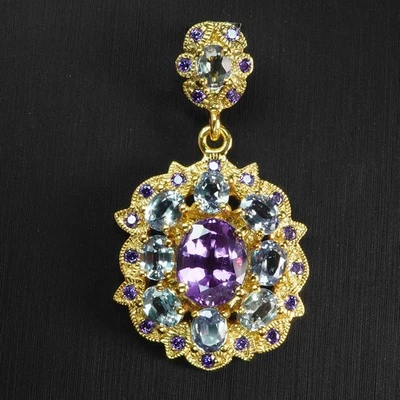 Colgante de oro de 24 quilates hecho a mano de plata de ley 925 de 8,45 quilates espinela púrpura rosa prístina Foto 1 de 4