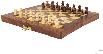 Real Wooden Handmade Large Folding Chess Board Pieces Wood Board Set Gift Uk - Image 1 of 3