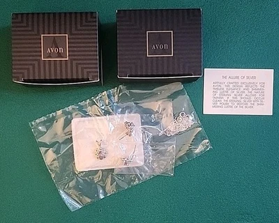 Vtg Avon 925 Sterling Silver Genuine Amethyst Necklace and Earrings Set, NOS - Image 1 of 4