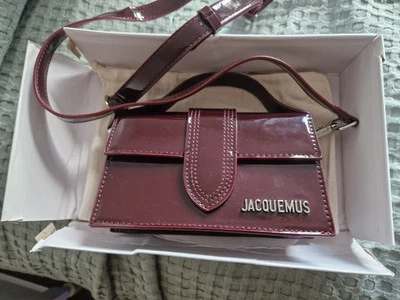 Rare Jacquemus Patent Leather Burgundy Cross Body Small Flap Bag Fab Con Reduced - Image 1 of 4