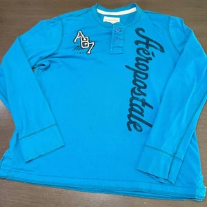 Aeropostale Mens XL Long Sleeve Henley Shirt Graphic Logo - Picture 1 of 7