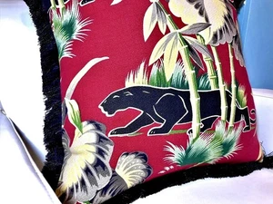 1930’s Panther Jungle Barkcloth Hollywood Regency Barkcloth Vintage Pillow Cover - Picture 1 of 9