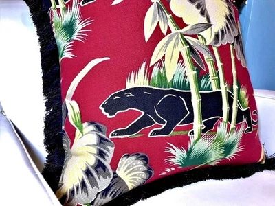 1930’s Panther Jungle Barkcloth Hollywood Regency Barkcloth Vintage Pillow Cover - Image 1 of 4