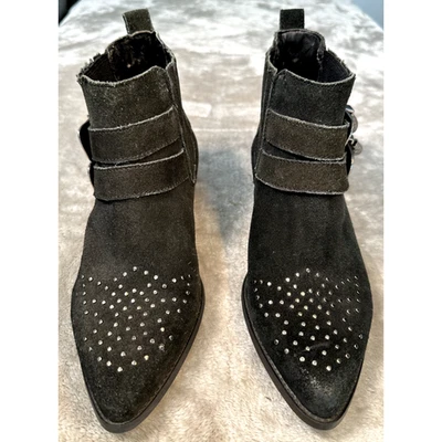 Botas de tornozelo femininas Steve Madden Nann camurça preta ocidental fivela cravejada tamanho 8 - Imagem 1 de 4