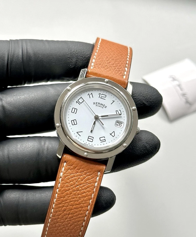 Hermès Clipper CL6.710 White Dial Date Silver SS 36mm Swiss-Made Luxury Watch - Image 1 of 4