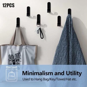 12x Self Adhesive Hooks Black Plastic Strong Sticky Stick on Wall Door Hanging! - Picture 1 of 14
