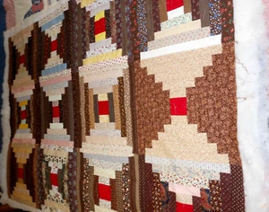 90's Fabrics Log Cabin Pattern Quilt Unfinished w/Filling & Backing 48" x 35 1/2 - Picture 1 of 17