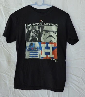 Star Wars Houston Astros Kids Size Large 14/16 Tee Darth Vader R2D2 By Majestic  - Image 1 of 4