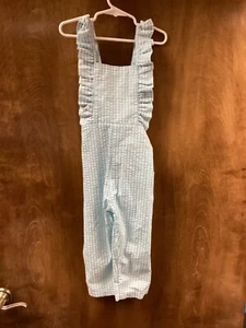 Kids NWT "Smiling Button" powder blue/white checkered romper. Size 4Y - Picture 1 of 2