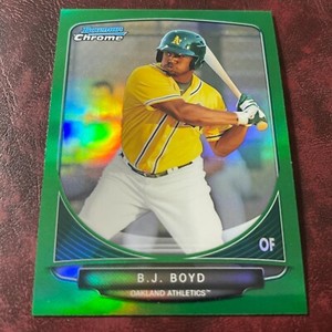 2013 Bowman Chrome Set B.J. BOYD ROOKIE PROSPECTS GREEN REFRACTOR #203 A'S