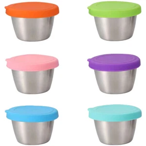 6 Pcs Stainless Steel Dipping Dish Condiment Containers with Lid Cups - Picture 1 of 12