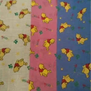 Winnie The Pooh Teddy Polycotton Fabric Pink Blue Cream - Picture 1 of 5