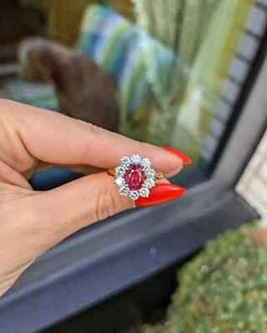 2.60 Ct Oval Natural Ruby & Diamond Engagement Ring 14K Solid White Gold Siz ALL - Picture 1 of 7