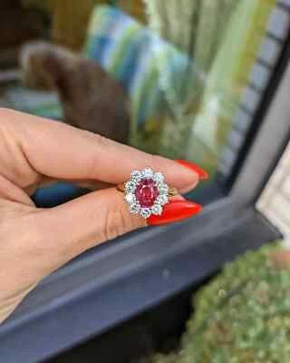 2.60 Ct Oval Natural Ruby & Diamond Engagement Ring 14K Solid White Gold Siz ALL - Image 1 of 4