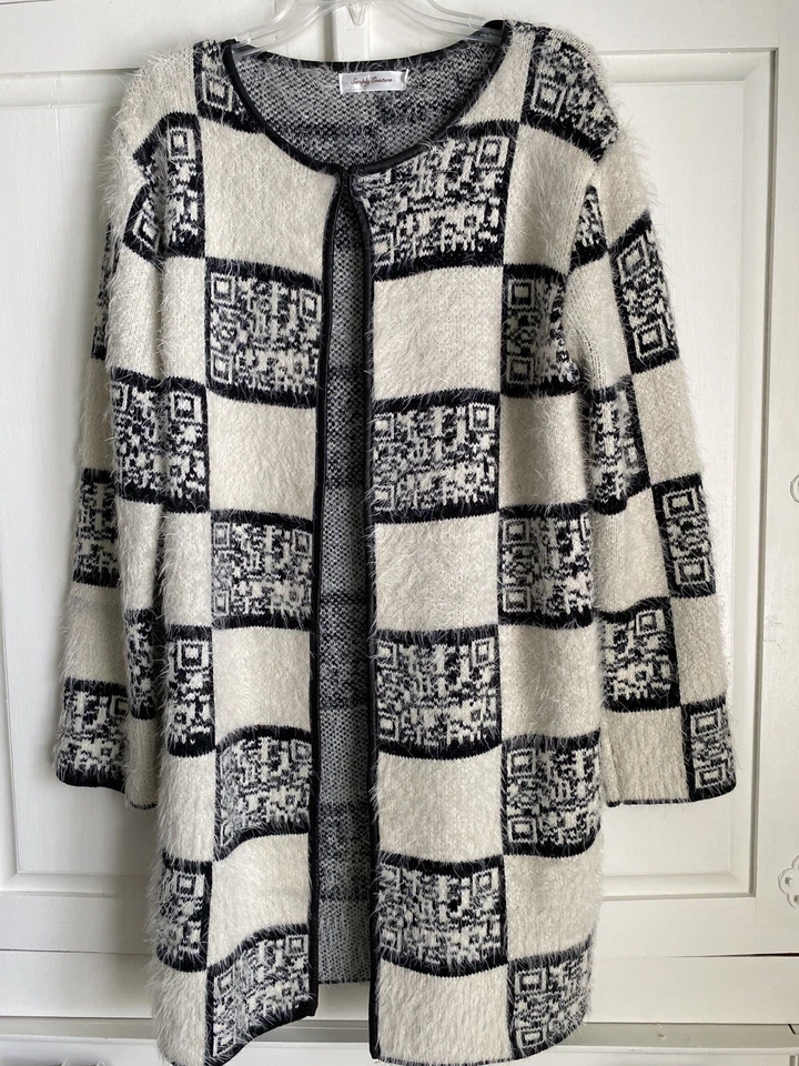 Cárdigan largo Simply Couture, mujer GRANDE, blanco/negro, suave, botones de cierre Foto 1 de 4