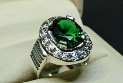 Oval Cut Green Zircon Ring Sterling Silver 925 Handmade Green Zircon Women Ring - Image 1 of 4