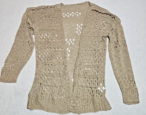 Tan Knit Long Sleeve Open Lightweight Shawl Womens M - Picture 1 of 5
