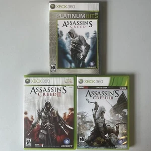 Assassin's Creed 1 2 & 3 Gamestop Edition Xbox 360 Lot Complete with Manual CIB - Picture 1 of 9