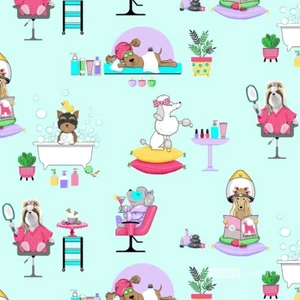 ~ By The Yard, Pampered Paws Pooches, Spa ~$3.99 Ships ANY Amount Of Fabric - Picture 1 of 2