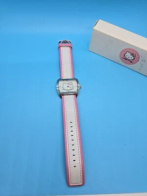 HELLO KITTY - Reloj trasero de cuarzo de acero inoxidable rosa blanco 2005 sin batería como está Foto 1 de 4