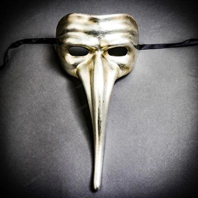 Silver Plague Doctor Halloween Venetian Zanni Long Nose Masquerade Party Mask - Image 1 of 4