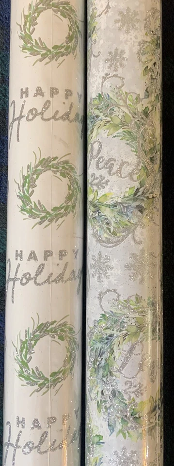 NEW Thick High Quality Glitter Christmas Wreath Wrapping Paper Christmas 2pc - Image 1 of 4