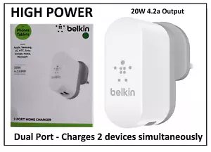 Belkin 4.2A Two-Port Mains Charger - Grey/White for iPhone iPad Tab Smartphone - Picture 1 of 1
