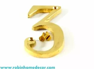 100 MM HOME DECOR 4"HEIGHT BRASS House Address NUMBERS 3' With 2 Screws - Picture 1 of 4