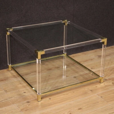 Table basse de salon verre et métal meuble de design moderne vintage annes 80 - Photo 1/4
