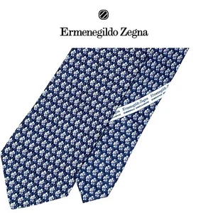 Corbata Ermenegildo Zegna Azul - 3 Tonos Azul Floral Micro Patrón Seda Italia Corbata - Imagen 1 de 12