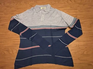 Vintage Gino Paoli Light Sweater Shirt Sz MED To LRG Striped Button Collar Blue - Picture 1 of 20