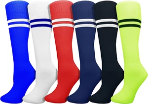 Winterlace Kids Soccer Socks 6-Pair Youth Knee High Striped Athletic Boys Girls  - Picture 1 of 12
