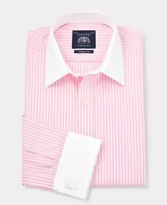 Savile Row Company Men's Classic Fit Pink Stripe Winchester Formal Dress Shirts - Picture 1 of 5