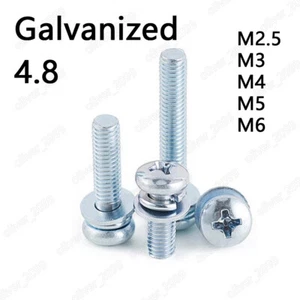 Tornillos SEMS con cabezal de sartén de acero galvanizado Phillips con lavadoras de resorte plano M2.5-M6 - Imagen 1 de 6
